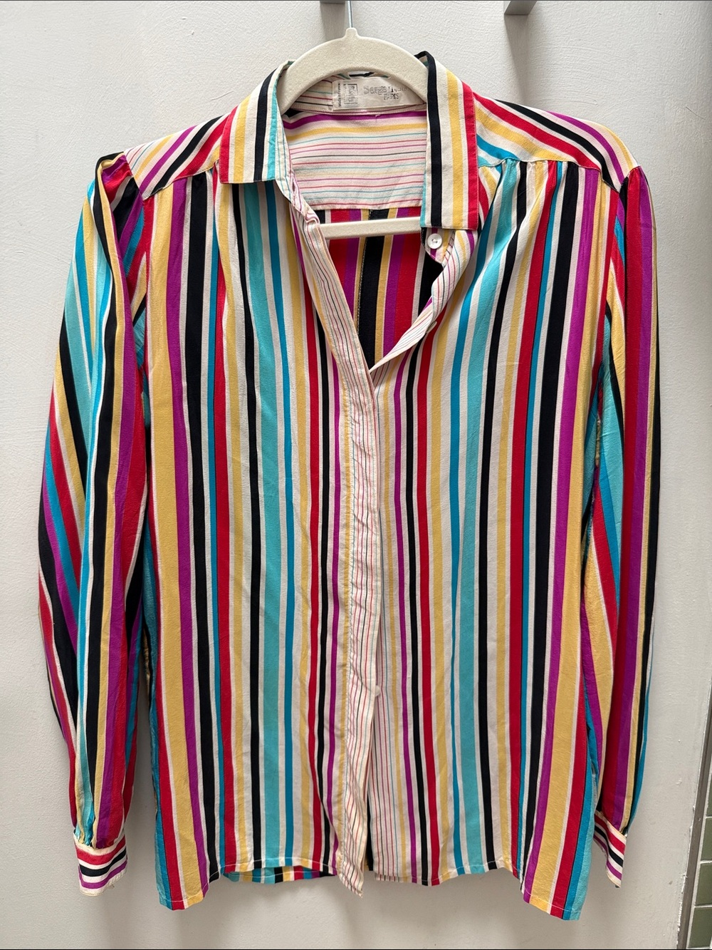 Vintage French Silk Multistripe Button-Up Shirt